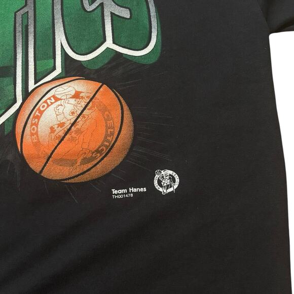 Vtg 90s Boston Celtics Black Tee Shirt Youth XL NBA Basketball Single Stitch* - Picture 3 of 4